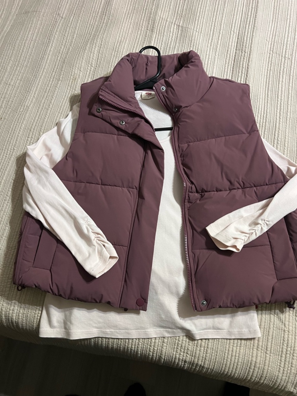 Levi's 3/4 sleeve top with FLX  Sleeveless Puffer Vest. Top is L, Vest XL
